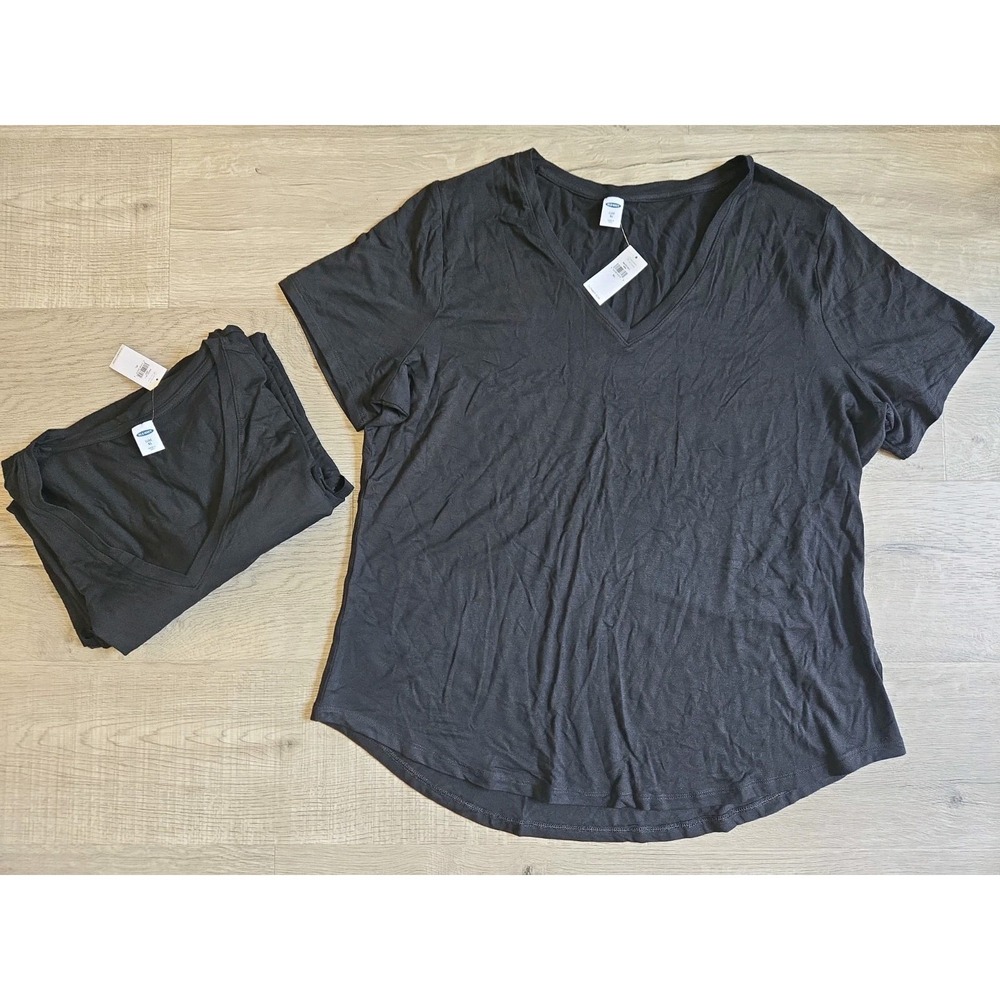 Old Navy Women's Size XL ~ Short Sleeve Luxe V-Neck T-Shirt Tee Black 3 Pack